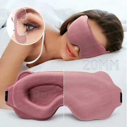momviacare rose 3D contoured sleep mask with deep eye cavities and adjustable strap for eye relaxation and travel.
