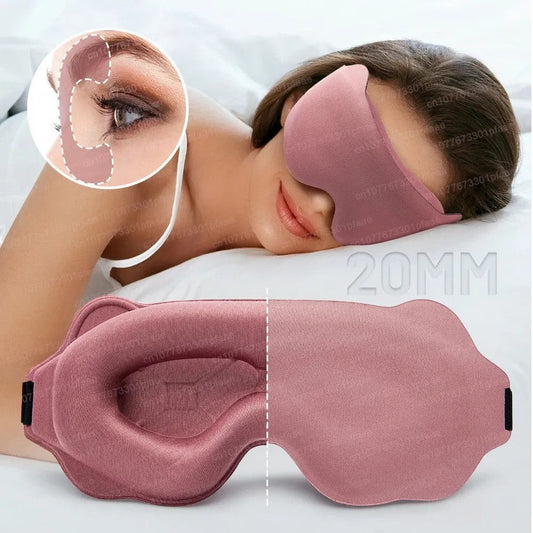 momviacare rose 3D contoured sleep mask with deep eye cavities and adjustable strap for eye relaxation and travel.